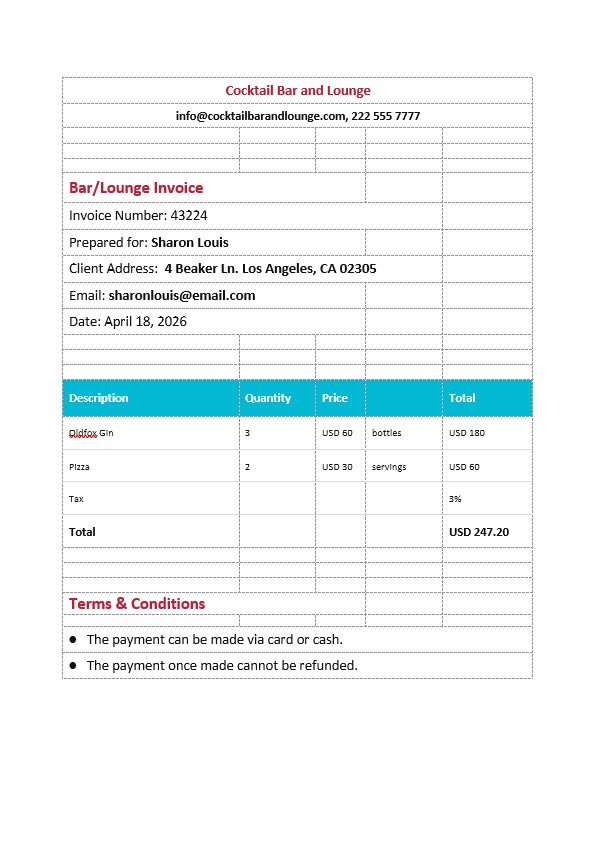 BarLounge Invoice PSD template